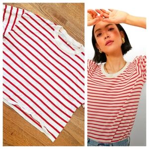 Vine & Love Candy Stripe Red White Short Sleeve Lightweight Sweater Blouse